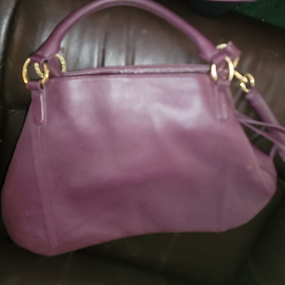 Purple Leather Shoulder Bag - Classic Women's Handbag